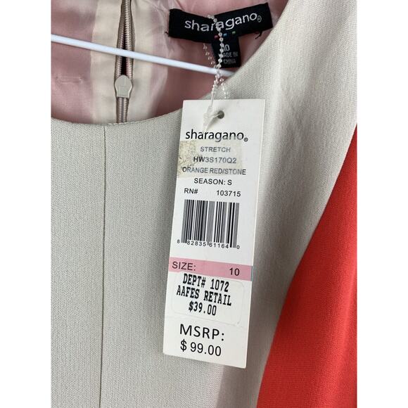 Sharagano Dress Womens 10 Sleeveless Orange/Tan colorblock Career Office NEW - Picture 5 of 6